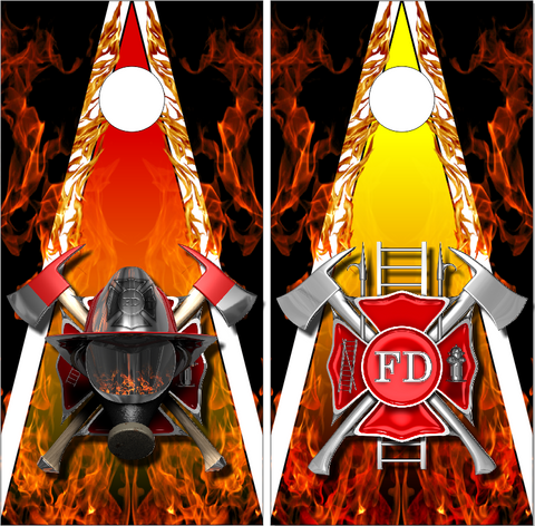 Firefighter Flames UV Direct Print Cornhole Tops