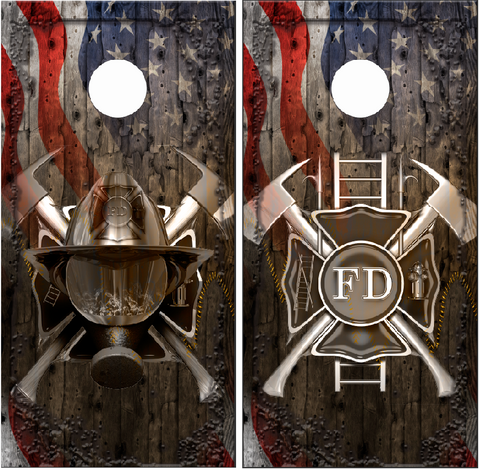Firefighter Ghost Cross Mask Flag Wood UV Direct Print Cornhole Tops