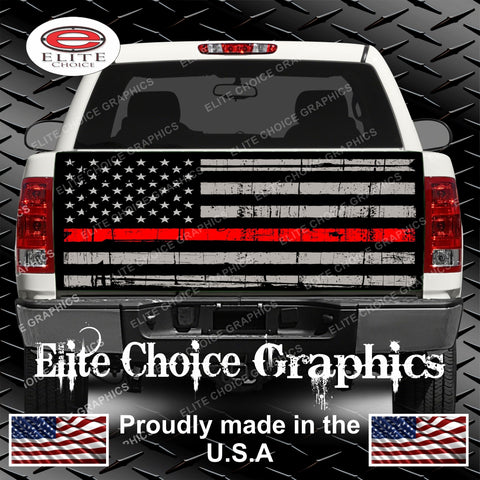 Firefighter Red Line Flag Tailgate Wrap
