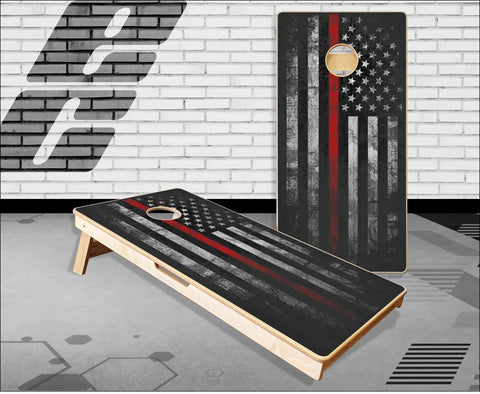 Firefighter Distressed Red Thin Line Flag Cornhole Boards