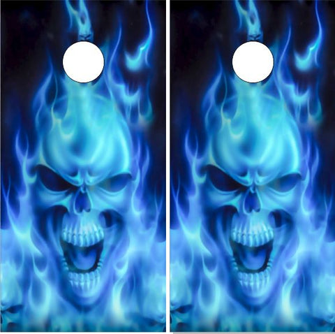 Flaming Blue Skull 1 UV Direct Print Cornhole Tops