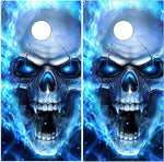 Flaming Blue Skull 2 Cornhole Wrap