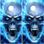 Flaming Blue Skull 2 UV Direct Print Cornhole Tops