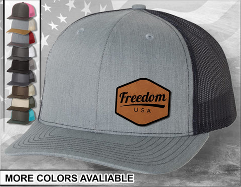 Freedom USA Laser Engraved Leather Patch Trucker Hat