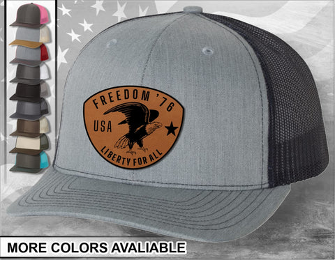 Freedom '76 Eagle Laser Engraved Leather Patch Trucker Hat