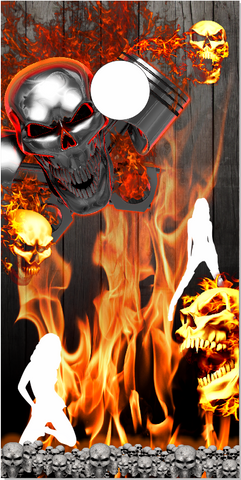 Gear Head Skull Flames UV Direct Print Cornhole Tops