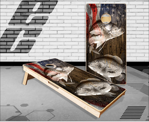 Ghost Crappie Fishing Flag Wood Cornhole Boards
