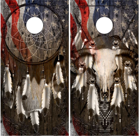 Ghost Dream Catcher Bull Native American UV Direct Print Cornhole Tops