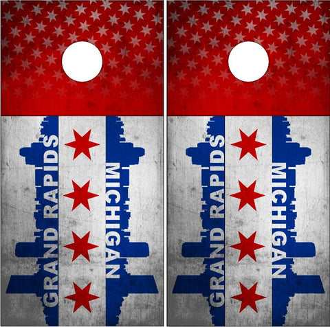 Grand Rapids Michigan Grunge Flag UV Direct Print Cornhole Tops