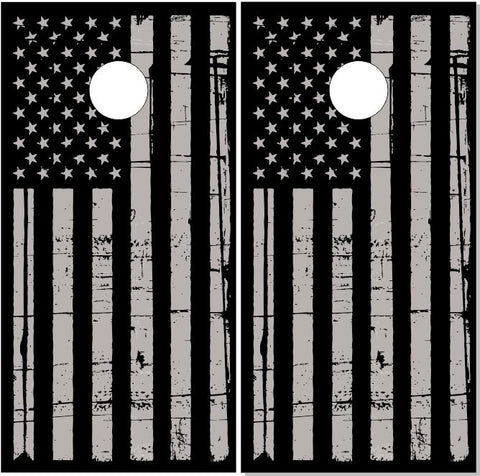 Gray Distressed American Flag Cornhole Wrap