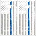 Gray Distressed Thin Blue Line Flag UV Direct Print Cornhole Tops