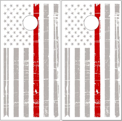 Gray Distressed Thin Red Line Flag Cornhole Wrap