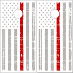 Gray Distressed Thin Red Line Flag UV Direct Print Cornhole Tops