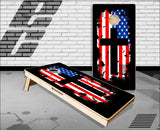 Grunge American Flag Cross Cornhole Boards