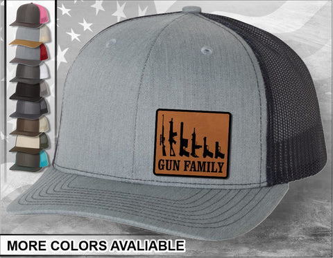 Gun Family Laser Engraved Leather Patch Trucker Hat