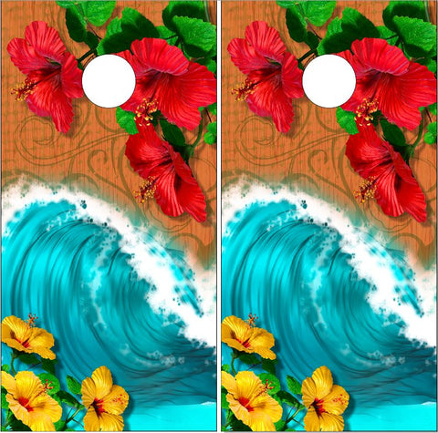 Hibiscus Flowers Beach Wave UV Direct Print Cornhole Tops