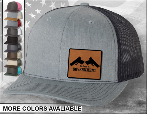 In Case Of Government Laser Engraved Leather Patch Trucker Hat