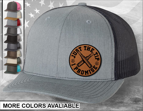 Just The Tip Bullet Laser Engraved Leather Patch Trucker Hat