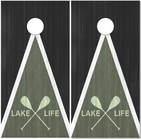 Lake Life Paddles Olive UV Direct Print Cornhole Tops