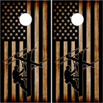 Lineman American Flag Burnt Wood UV Direct Print Cornhole Tops