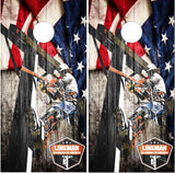 Lineman American Flag Wood Cornhole Wrap