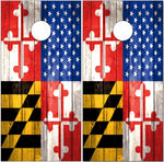 Maryland American FLag Weathered Wood Cornhole Wrap