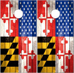 Maryland American Flag Weathered Wood UV Direct Print Cornhole Tops