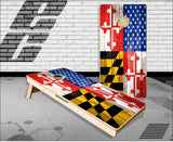 Maryland American Flag Weathered Wood Cornhole Boards