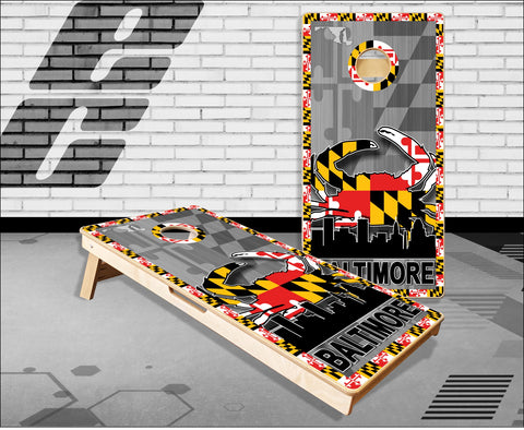 Maryland Baltimore Wood Flag Crab Cornhole Boards