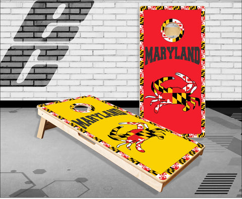 Maryland Flag Crab Colors Block letters Cornhole Boards