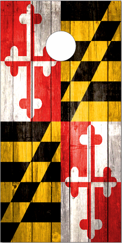 Maryland Flag Weathered Wood Cornhole Wrap