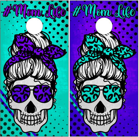 Mom Life Skull Purple UV Direct Print Cornhole Tops