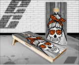 Mom Skull Wood Orange Cornhole Boards