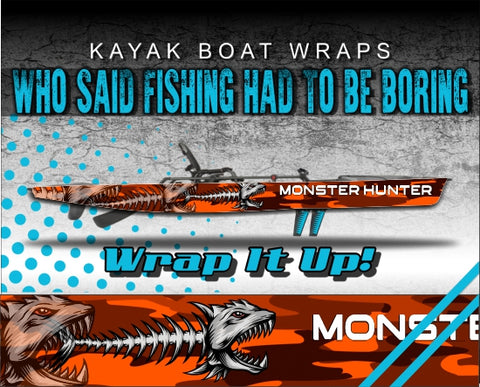 Monster Hunter Fish Inferno Camo Kayak Vinyl Wrap Kit Graphic Decal/Sticker 12ft and 14ft