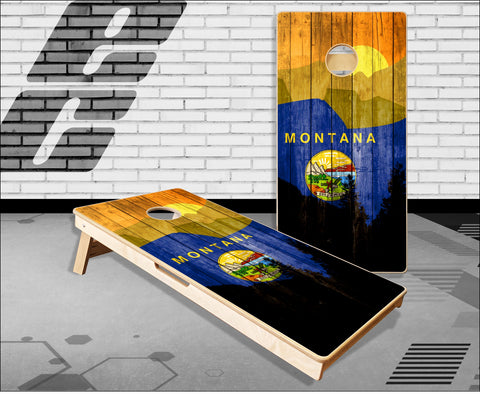 Montana flag Mountains Cornhole Boards
