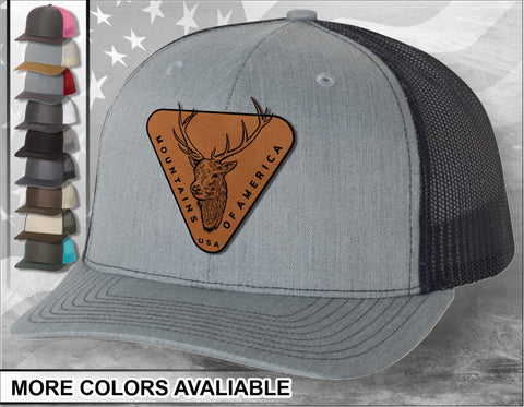 Mountains Of America Laser Engraved Leather Patch Trucker Hat