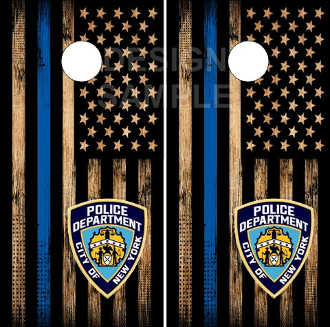 NYPD Blue Line Wood UV Direct Print Cornhole Tops