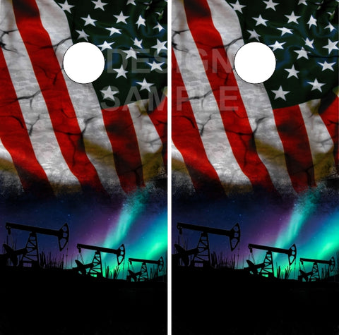 Oil Field American Flag UV Direct Print Cornhole Tops