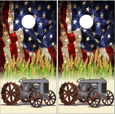 Old Tractor Flag UV Direct Print Cornhole Tops