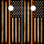 Orange Stripe Burnt Wood UV Direct Print Cornhole Tops