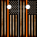 Orange Stripe Burnt Wood UV Direct Print Cornhole Tops