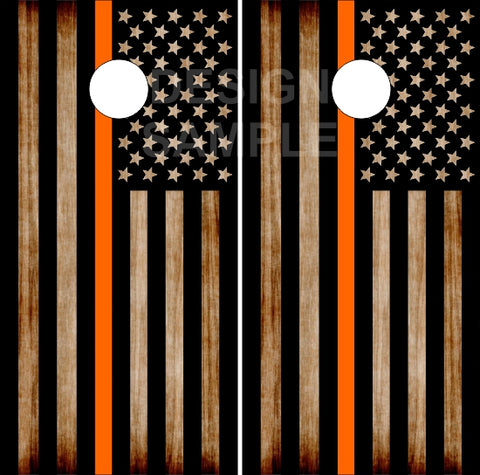 Orange Stripe Burnt Wood UV Direct Print Cornhole Tops