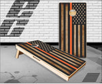 Orange Stripe Burnt Wood Cornhole Boards