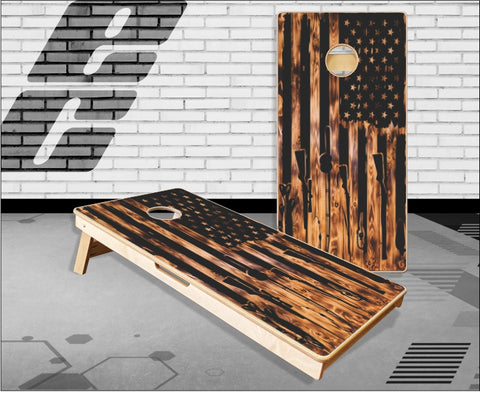 Outdoor American Flag Stripes Wood Cornhole Boards