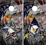 Patriotic American Eagle Cracks Cornhole Wrap