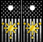 Philippines American Flag Black Cornhole Wrap