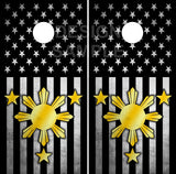 Philippines American Flag Black Cornhole Wrap