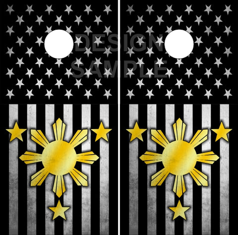 Philippines American Flag Black Cornhole Wrap