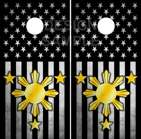 Philippines American Flag Black UV Direct Print Cornhole Tops