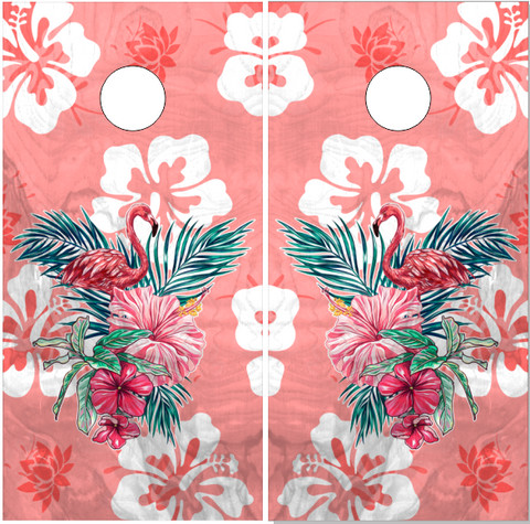 Pink Flamingo Wood Hawaiian UV Direct Print Cornhole Tops